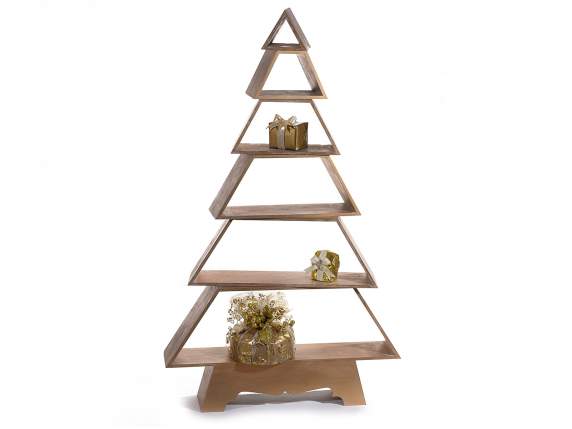 Sapin de Noël en bois effet doré brossé avec 6 étagères