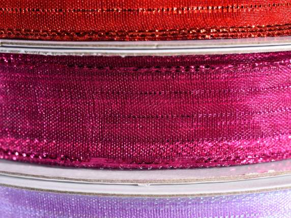 Ruban amarante 15 mm avec fils lamés