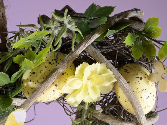 Lot de 2 guirlandes coeurs en bois avec oeufs et fleurs à su