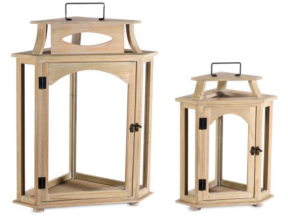 Lot de 2 lanternes en bois en forme de diamant avec crochet