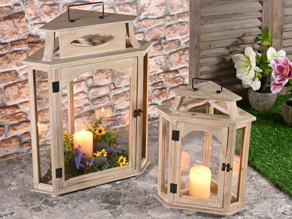 Lot de 2 lanternes en bois en forme de diamant avec crochet