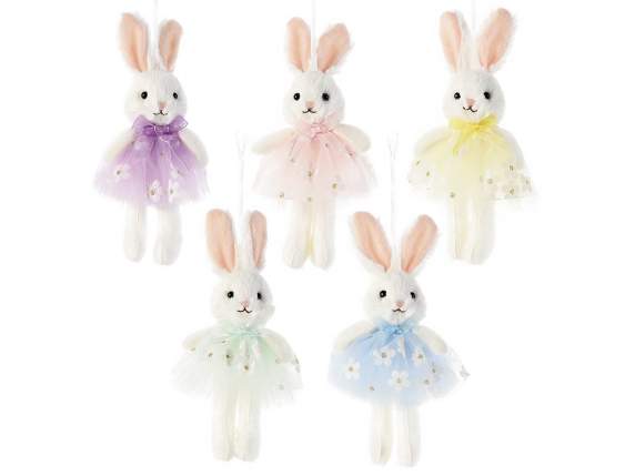 Lapin avec robe en tulle fleuri à suspendre