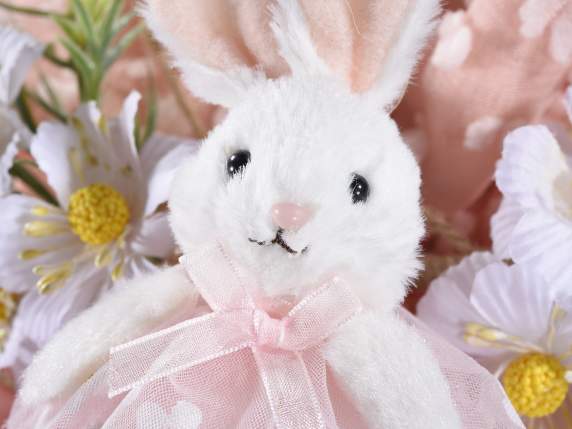 Lapin avec robe en tulle fleuri à suspendre