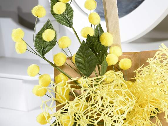 Branche de mimosa artificielle avec fleur en floqués