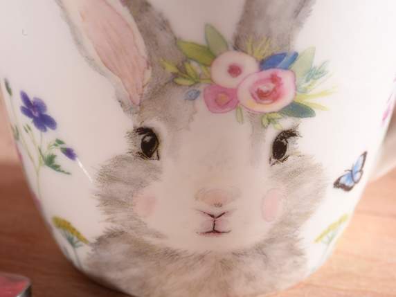 Mug en porcelaine avec décorations de lapins