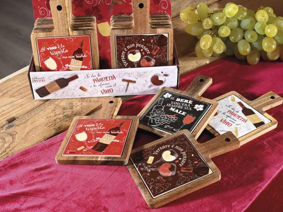 Planche à découper en bois dacacia et céramique thèm du vin