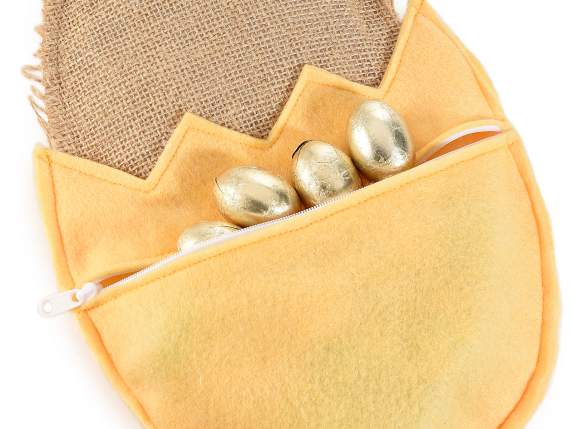 Porte-bonbons lapin en jute et tissu à suspendre