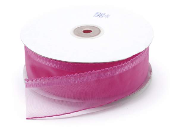 Ruban organza de 38 mm avec tirette rose vif