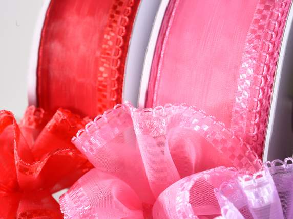 Ruban organza de 38 mm avec tirette rose vif