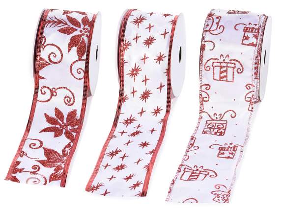 Ruban de Noël moulable en polyester à paillettes rouges