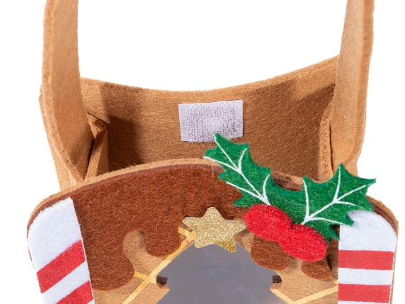 Sac en tissu de Noël avec fenêtre et décorations en relief