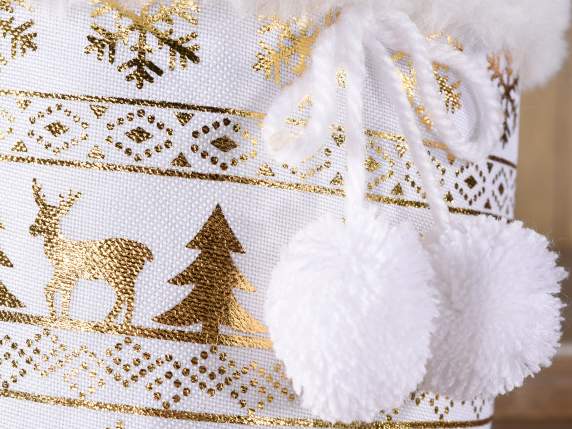 Lot de 2 sacs en tissu et éco-fourrure avec pompons