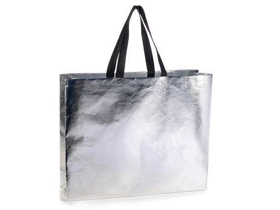 Sac grand en tissu metallisé argenté