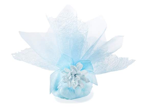 Tulle organza double voile et cravate bleu clair