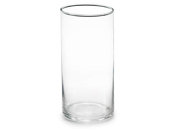 Vase cylindrique en verre transparent à bord arrondi
