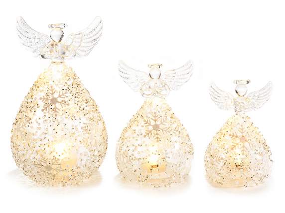 Lot de 3 anges en verre décorés avec lumière LED à poser