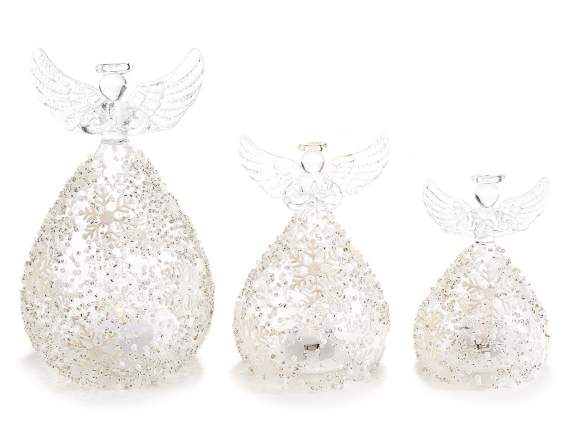 Lot de 3 anges en verre décorés avec lumière LED à poser