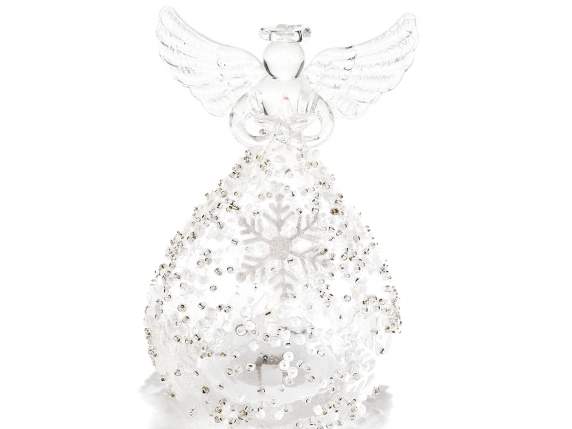 Lot de 3 anges en verre décorés avec lumière LED à poser