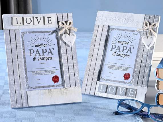 Cadre photo en bois, idée cadeau pour papa avec pendentif en