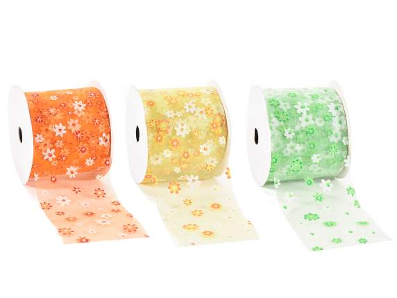 Ruban organza de 60 mm avec fleurs imprimées