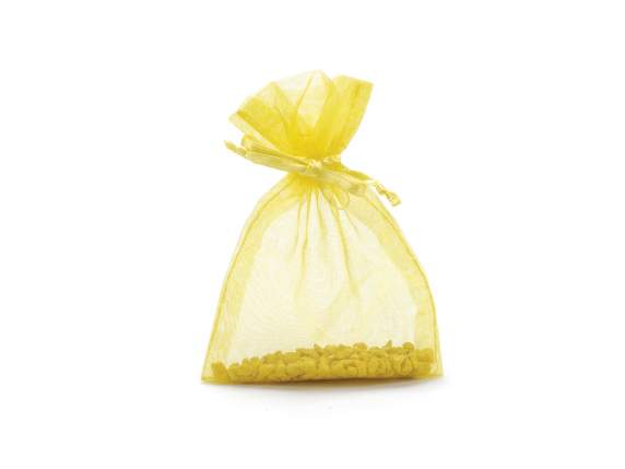 Sachet en organza jaune citron 8x11 cm avec cordon