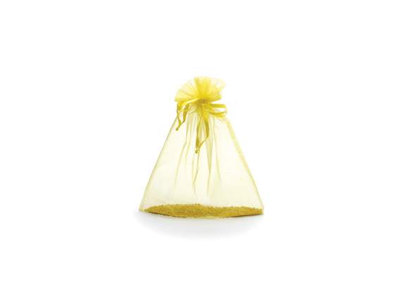 Sachet en organza jaune citron 23x30 cm avec cordon