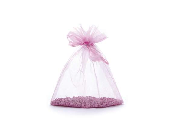 Sac en organza rose bébé 12x16 cm avec cravate