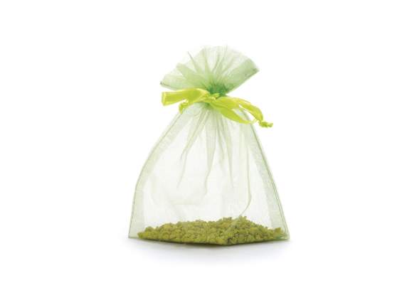Sachet en organza vert pomme 12x16 cm avec cordon de serrage