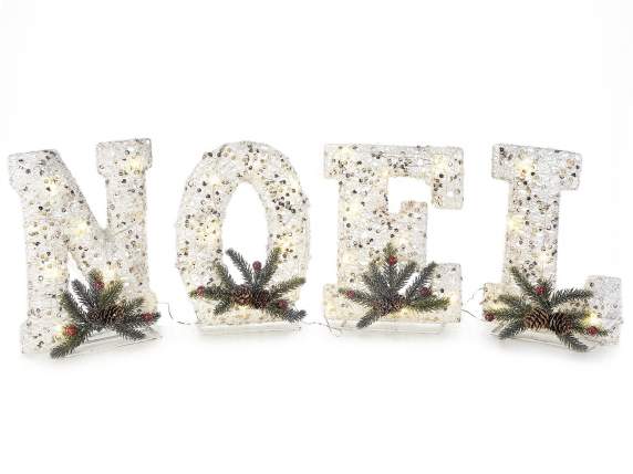 Lettrage NOEL en rotin blanc avec lumières LED et pin