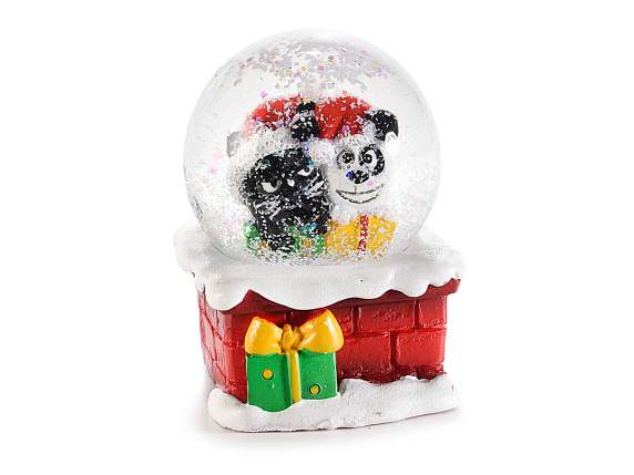 Boule à neige avec animaux de Noël sur socle en résine