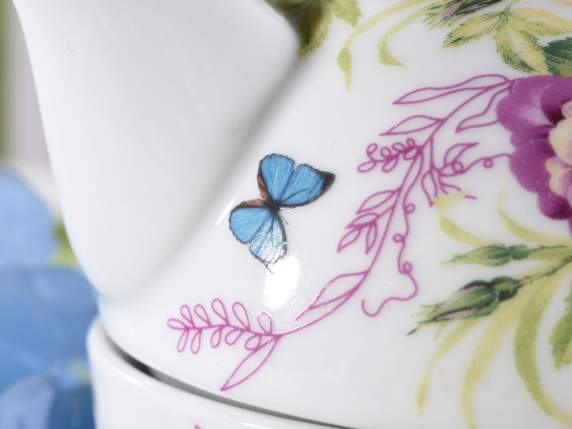 Set tasse et théière en porcelaine avec déco fleurs