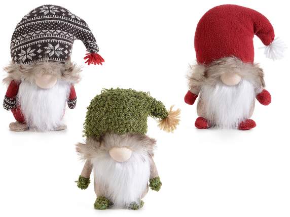 Babbo Natale stoffa con barba eco-fur e cappello con pompon