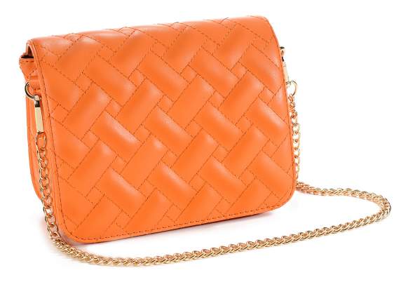 Borsa spalla similpelle arancio matellassè catena dorata