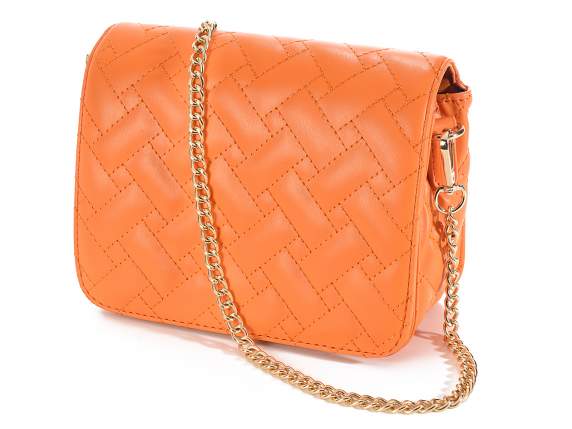 Borsa spalla similpelle arancio matellassè catena dorata