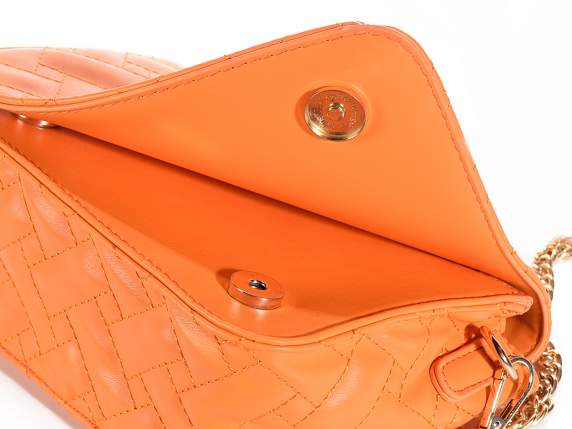 Borsa spalla similpelle arancio matellassè catena dorata
