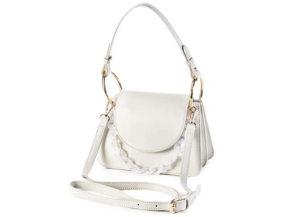 Borsa similpelle bianco antico c-manico e catena ghiaccio