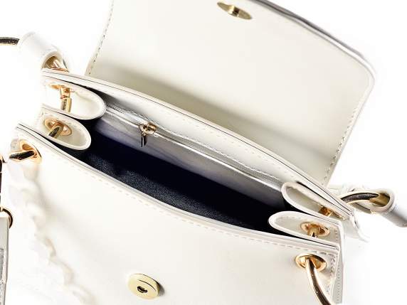 Borsa similpelle bianco antico c-manico e catena ghiaccio