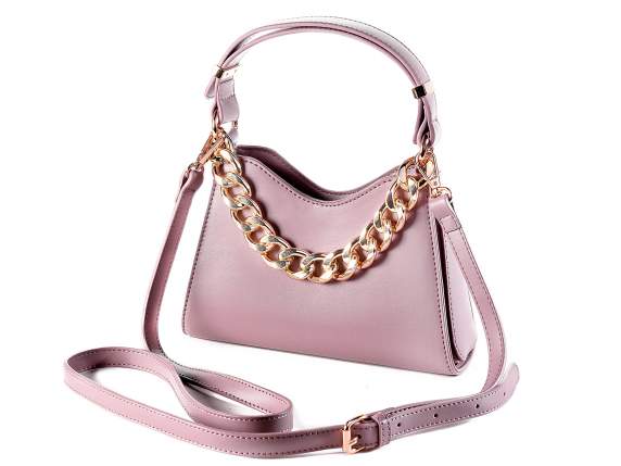 Borsa donna in similpelle malva c-manico e catena dorata