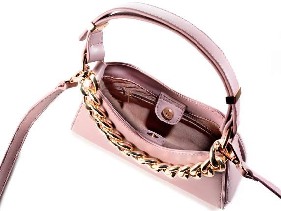 Borsa donna in similpelle malva c-manico e catena dorata
