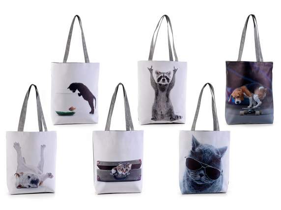 Borsa in similpelle e stoffa stampa  Funny Animals con zip
