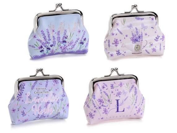 Portamonete in similpelle chiusura a scatto stampa Lavanda