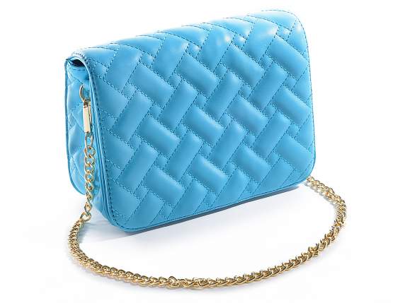 Borsa spalla similpelle turchese matellassè c-catena dorata
