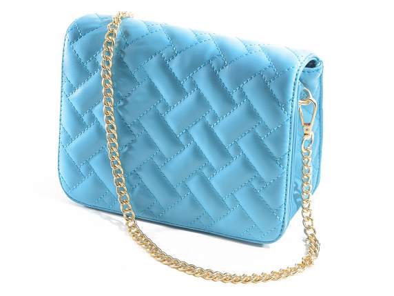 Borsa spalla similpelle turchese matellassè c-catena dorata