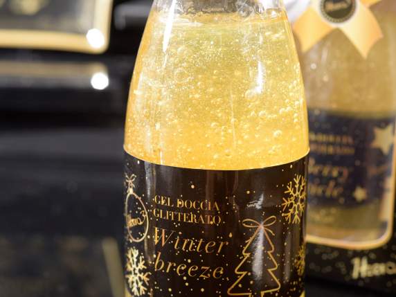 Bottiglia Champagnec-gel doccia glitterato in conf. regalo