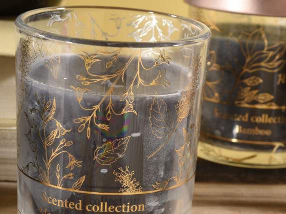 Candela profumata in barattolo con coperchio e decori bronzo