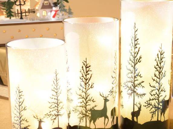 Set 3 lampade in vetro decorato con luci led da appoggiare