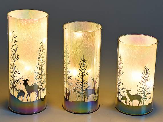 Set 3 lampade in vetro decorato con luci led da appoggiare
