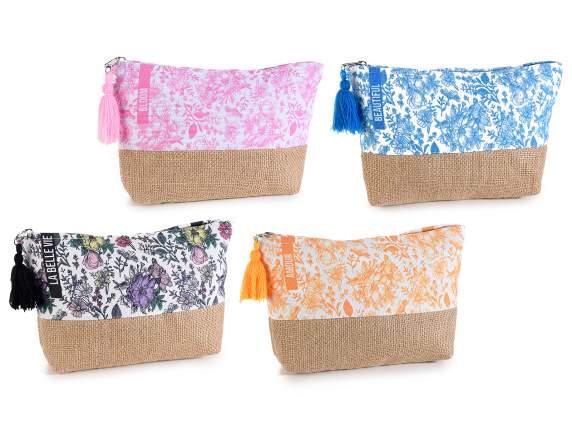 Astuccio pochette tela c-base juta e nappina colorata su zip