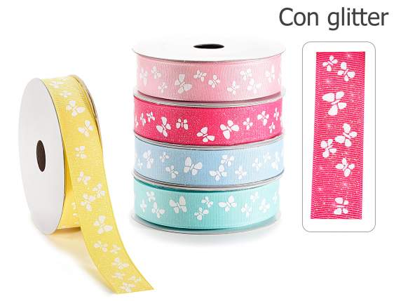 Nastro in grosgrain con farfalle glitter