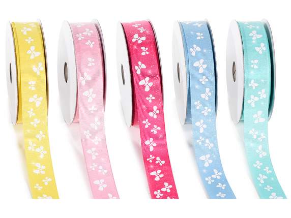 Nastro in grosgrain con farfalle glitter